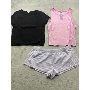 Florence by Mills Womens L lot of 3 Loungewear Smocked Top Ribbed Tank Shorts